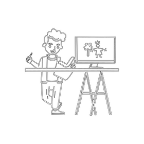 Boy studying drawing black and white clipart