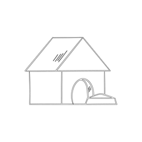 Wooden dog kennel black and white clipart