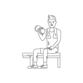 Boy exercising, playing sports black and white clipart