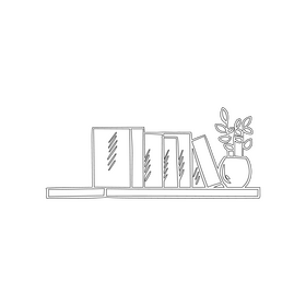 Books on bookshelf black and white clipart