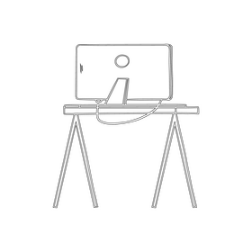 Computer on a table drawing black and white clipart