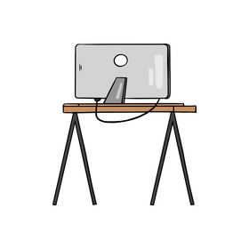 Computer on a table drawing clipart