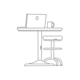 Workplace with laptop and coffee black and white clipart