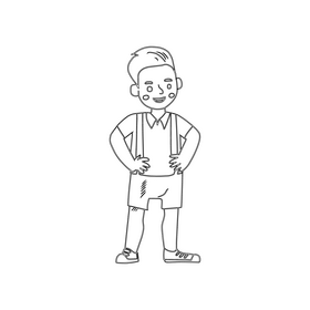 Cute boy smiling cartoon drawing black and white clipart