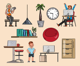 Daily routine, distance learning online vector