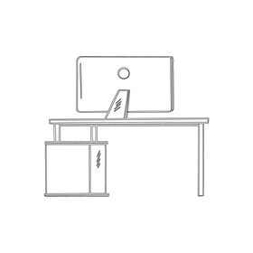 Workplace with computer black and white clipart
