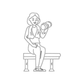 Girl exercising, playing sports black and white clipart