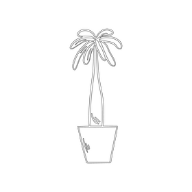 Palm plant on a pot, potted palm black and white clipart