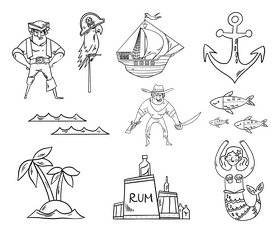 Pirates cartoon black and white vector
