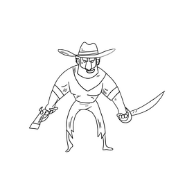 Pirate holding a sword cartoon drawing black and white clipart