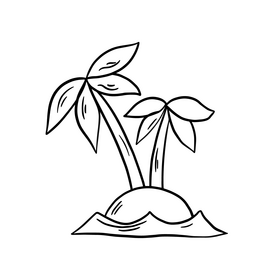 Palm trees on desert island black and white clipart