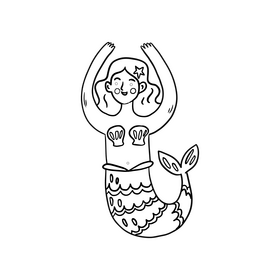 Mermaid cartoon black and white clipart