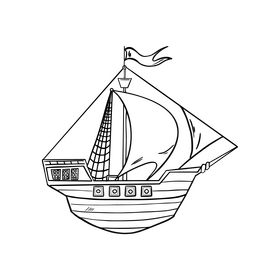 Pirate ship cartoon black and white clipart