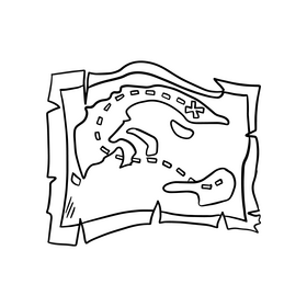 Pirate treasure map cartoon black and white clipart