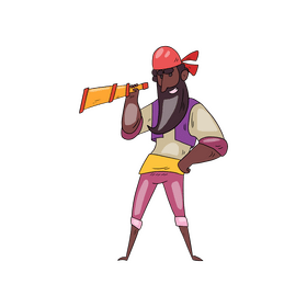 Pirate looking through a telescope cartoon drawing clipart