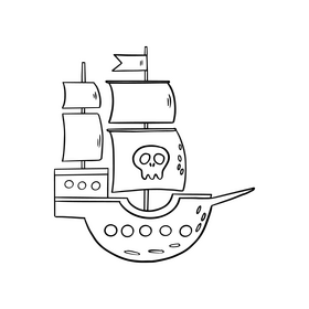 Pirate ship illustration black and white clipart