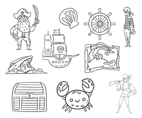 Pirates cartoon black and white vector