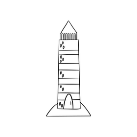Pirate lighthouse drawing black and white clipart