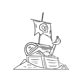 Pirate treasure chest black and white clipart