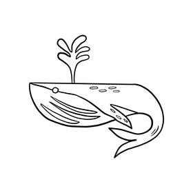 Whale cartoon black and white clipart