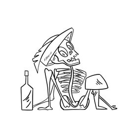 Pirate skeleton cartoon drawing black and white clipart