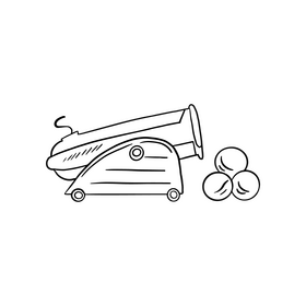 Pirate cannon with balls black and white clipart