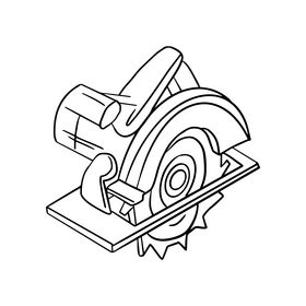 Circular saw cartoon black and white clipart