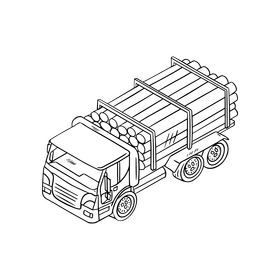 Timber truck illustration black and white clipart
