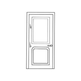 Half glass wooden door black and white clipart