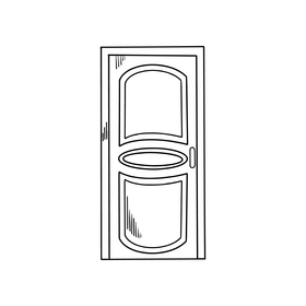 Decorative wooden door illustration black and white clipart