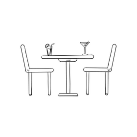 Table and chairs illustration black and white clipart