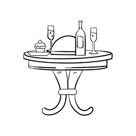 Wooden cafe table black and white clipart