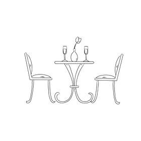 Cafe table with two chairs black and white clipart