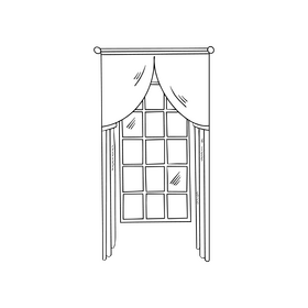 Curtains on window black and white clipart