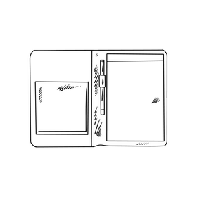 High end notebook with pen black and white clipart