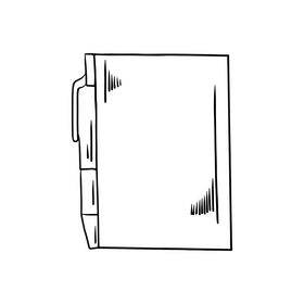 Notebook with pen cartoon black and white clipart