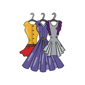 Cartoon clothes, dresses hanging on hanger clipart