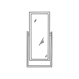 Wood frame floor mirror black and white clipart