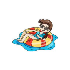 Boy swimming with inflatable swimming ring clipart