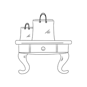 Colorful shopping bags on table black and white clipart