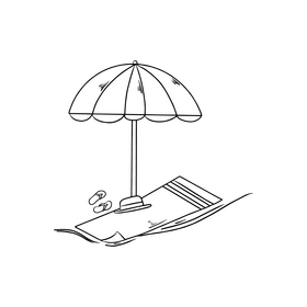 Beach umbrella and towel black and white clipart