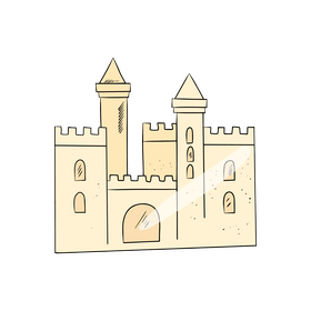 Cartoon sand castle on beach clipart