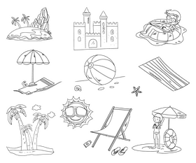 Beach set black and white vector