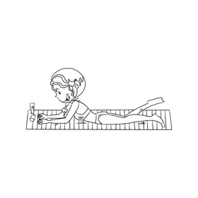 Girl sunbathing illustration black and white clipart