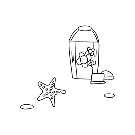 Beach bucket cartoon black and white clipart