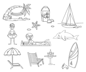Beach set black and white vector