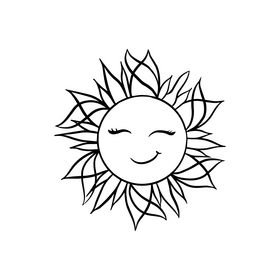 Cartoon sun smiling black and white clipart