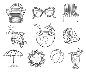 Beach set black and white vector