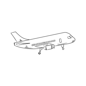 Airplane cartoon, plane drawing black and white clipart