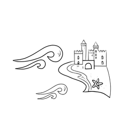 Sand castle illustration black and white clipart